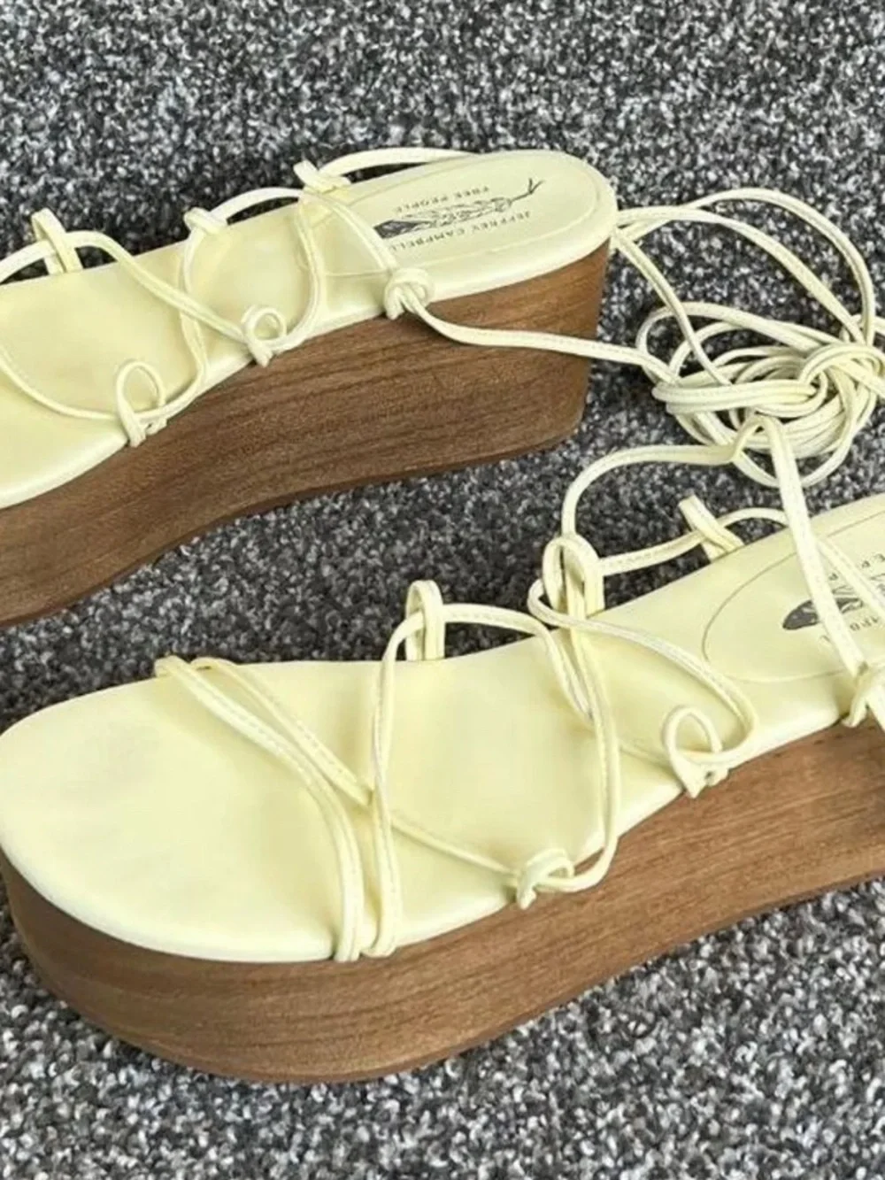 Women’s Jeffery Campbell Cream Lace-Up Platform Sandals